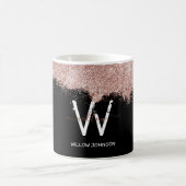Roos Gold Pink Black Girly Glitter Dust Monogram Koffiemok (Center)
