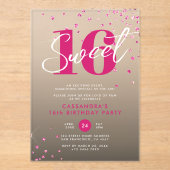 Roos Gold Pink & Black Sweet 16 Verjaardag Acryl Uitnodigingen (Voorkant)