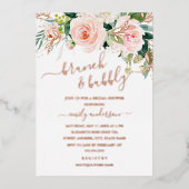 Roos Gold Pink Blush Floral Brunch en Bubble Folie Uitnodiging (Voorkant)
