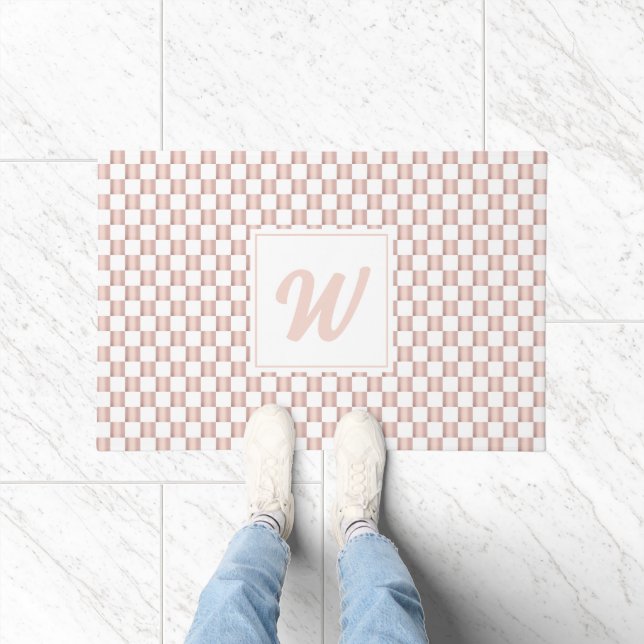 Roos Gold Pink Checkerboard Monogram Deurmat (Binnen)
