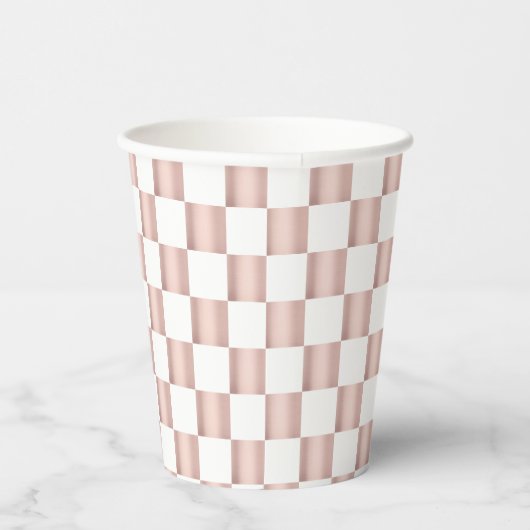 Roos Gold Pink Checkerboard Patroon Papieren Bekers (Rechts)