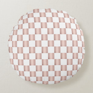 Roos Gold Pink Checkerboard Patroon Rond Kussen