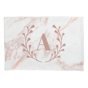 Roos Gold Pink Faux Marble Aangepast monogram Kussensloop