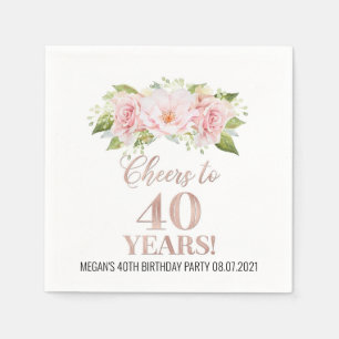 Roos Gold Pink Floral Cheers tot 40 jaar verjaarda Servet
