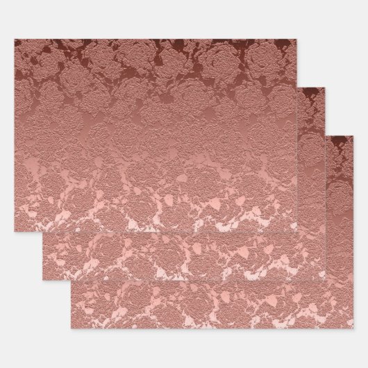 Roos Gold Pink Floral Succulent Pattern Metallic Inpakpapier Vel (Set)