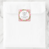 Roos Gold Pink Floral Wreate Hartelijk dank Baby s Vierkante Sticker (Tas)