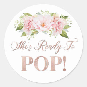 Roos Gold Pink Floral Ze is klaar om te Poppen voo Ronde Sticker