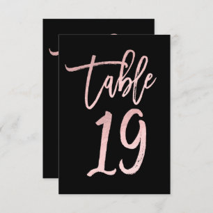 Roos Gold Pink Foil Modern Script Table Number 19 Kaart