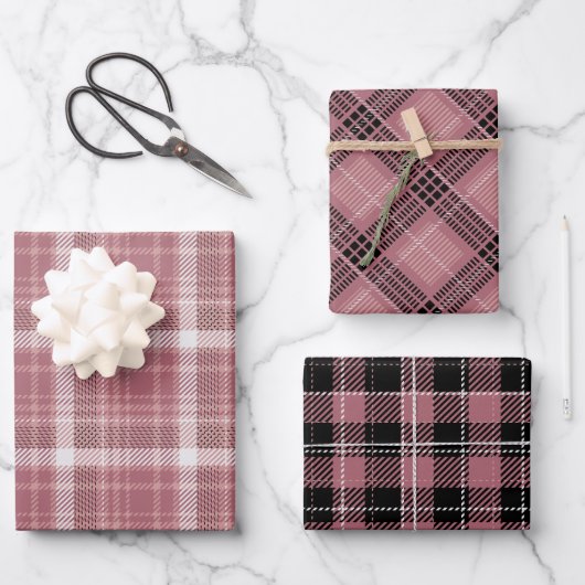 Roos Gold Pink Fun Plaid Patterns Inpakpapier Vel (Voorkant)