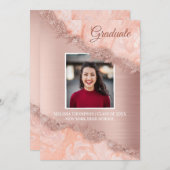 Roos Gold Pink Geode Glitter Afstuderen Kaart (Voorkant / Achterkant)