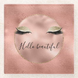 Roos Gold Pink Glam Glitzy Black Eyelashes Glazen Onderzetter