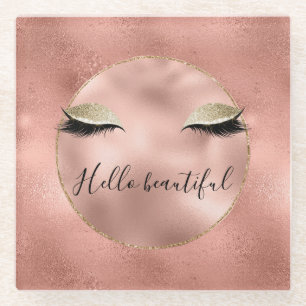 Roos Gold Pink Glam Glitzy Black Eyelashes Glazen Onderzetter