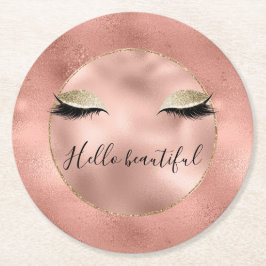Roos Gold Pink Glam Glitzy Black Eyelashes Ronde Kartonnen Onderzetter
