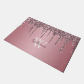 Roos Gold Pink Glitter Drift Sparkle Monogram Name Deurmat (Schuin)