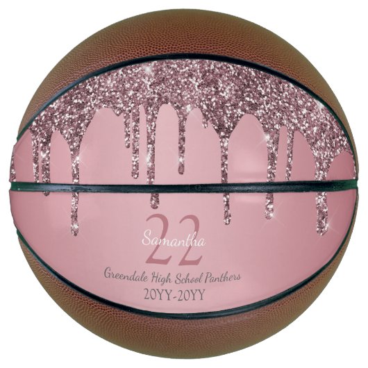 Roos Gold Pink Glitter Drivers Naam Team Nummer Ja Basketbal (Voorkant)
