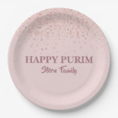 Roos Gold Pink Glitter Dust Hebreeuwse Purim Samea Papieren Bordje (Voorkant)