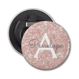 Roos Gold Pink Glitter en Monogram Button Flesopener