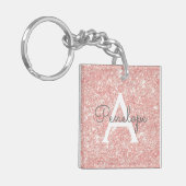Roos Gold Pink Glitter en Monogram Sleutelhanger (Voorkant Links)