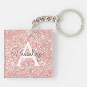 Roos Gold Pink Glitter en Monogram Sleutelhanger