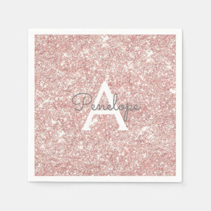 Roos Gold Pink Glitter en Sparkle Monogram Servet