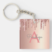 Roos Gold Pink Glitter en Sparkle Monogram Sleutelhanger (voorkant)