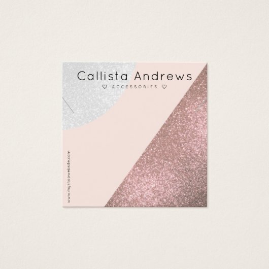 Roos Gold Pink Glitter Geo Heart Ketting Display Vierkante Visitekaartjes (Voorkant)