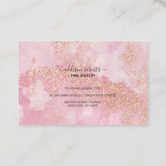 Roos Gold Pink Glitter Jewelry Care Visitekaartje (Achterkant)