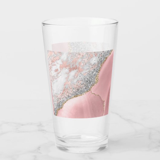 Roos Gold Pink Glitter Marble Monogram Name Script Glas (Achterkant)