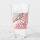 Roos Gold Pink Glitter Marble Monogram Name Script Glas (Voorkant)