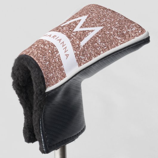 Roos Gold Pink Glitter Monogram Naam Putter Golfheadcover (3/4 voorkant)