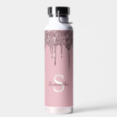 Roos Gold Pink Glitter Sparkle Drift Monogram Naam Waterfles (Links)