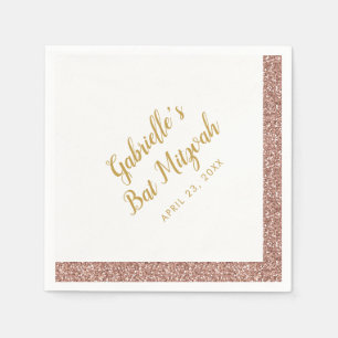Roos Gold Pink Glitter Stripe Girly Party Napkins Servet