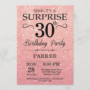 Roos Gold Pink Glitter Surprise 30th Birthday Kaart