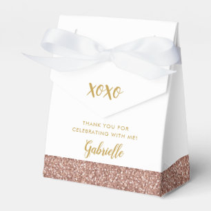 Roos Gold Pink Glitter XOXO Birthday Mitzvah Bedankdoosjes