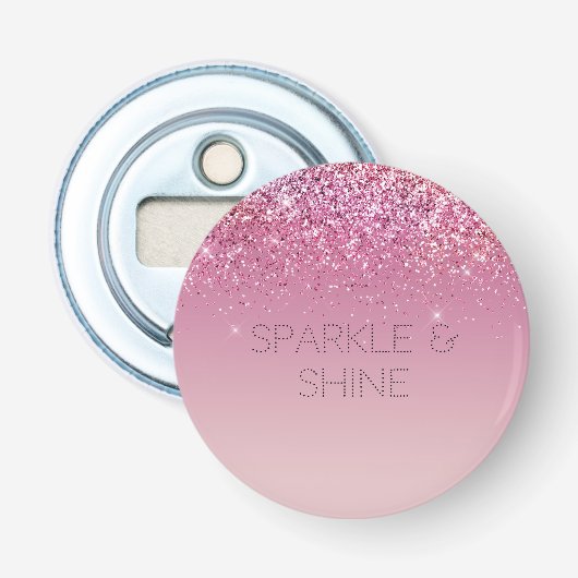 Roos Gold Pink Gold Glitter Sparkle Button Flesopener (Voorkant)