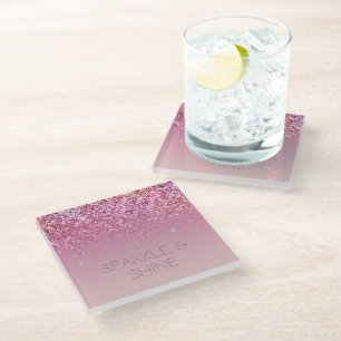 Roos Gold Pink Gold Glitter Sparkle Glazen Onderzetter