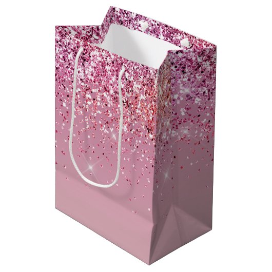 Roos Gold Pink Gold Glitter Sparkle Medium Cadeauzakje (Voorkant Gekanteld)