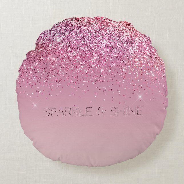 Roos Gold Pink Gold Glitter Sparkle Rond Kussen (Voorkant)