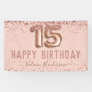 Roos Gold Pink Happy 15th Birthday Banner