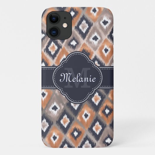 Roos Gold Pink Ikat Pattern Monogram Case-Mate iPhone Case (Achterkant)