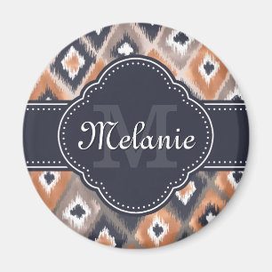 Roos Gold Pink Ikat Pattern Monogram Magneet