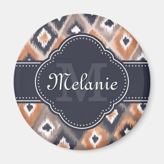 Roos Gold Pink Ikat Pattern Monogram Magneet (Voorkant)