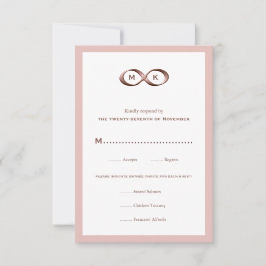 Roos Gold Pink Infinity Hand Clasp Wedding RSVP Ca Kaartje (Voorkant)