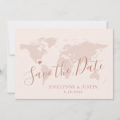 Roos Gold Pink Map Destination Travel Weddenschap  Save The Date (Voorkant)