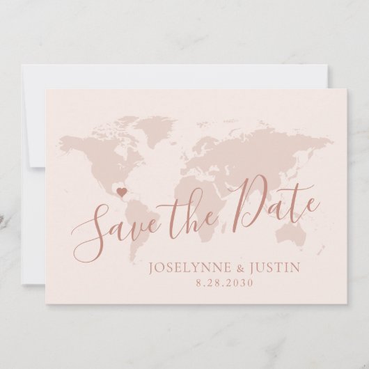Roos Gold Pink Map Destination Travel Weddenschap  Save The Date (Voorkant)