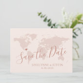 Roos Gold Pink Map Destination Travel Weddenschap  Save The Date (Staand voorkant)