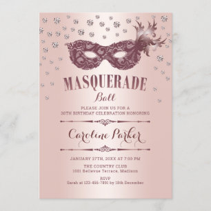 Roos Gold Pink Masquerade Ball Birthday Party Kaart