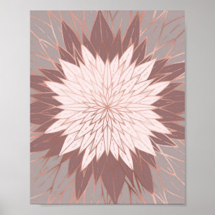 Roos Gold Pink Mauve Hand Drawn Flower Art Poster