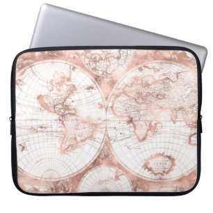 Roos Gold Pink Metaal Glitter Antiek Wereldkaart Laptop Sleeve
