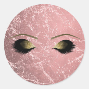 Roos Gold Pink Modern Glam Marble & Makeup Eyes Ronde Sticker